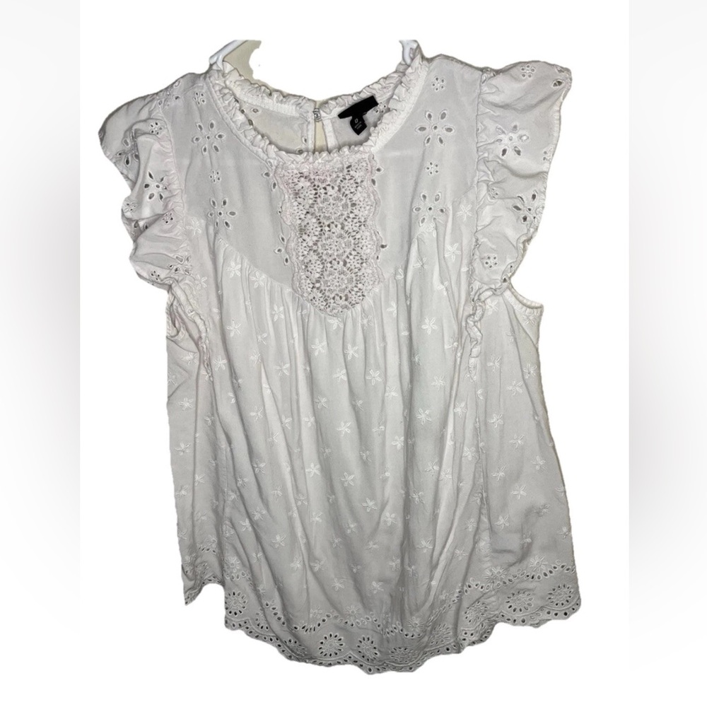 Torrid Women’s White Eyelet Flutter Sleeve Size 0X EUC Boho Cottagecore Fairy - Picture 3 of 6